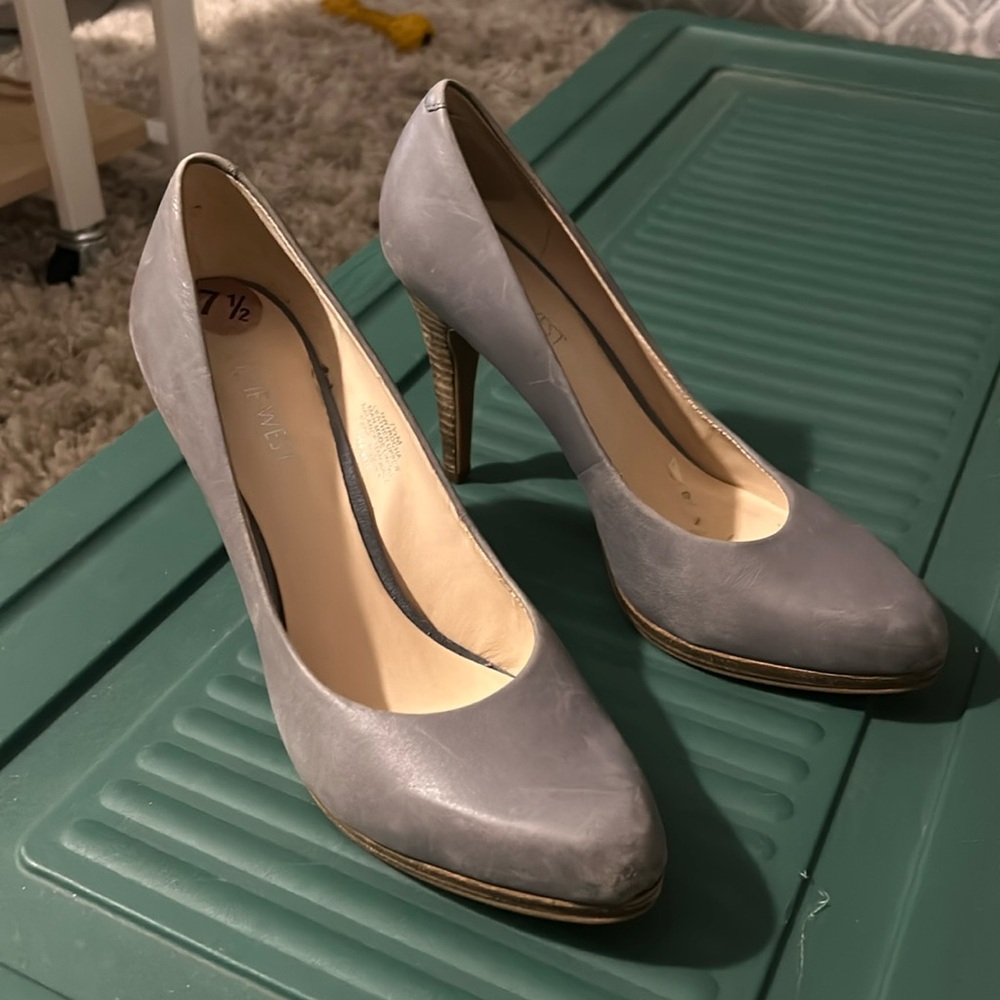 Gray Nine West high heels. Size 7 1/2. Worn condition.